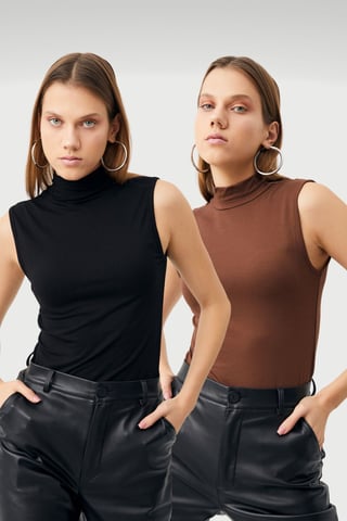 Bipantolon Pack de 2 bodis de mujer sin mangas con medio cuello alto