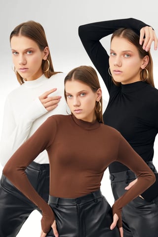 Bipantolon Pack de 3 bodies de mujer ajustados con medio cuello vuelto