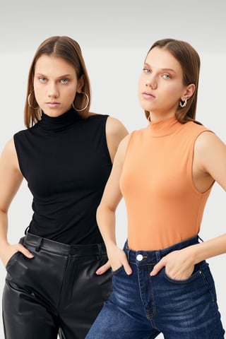 Bipantolon Pack de 2 bodies de mujer sin mangas con medio cuello vuelto