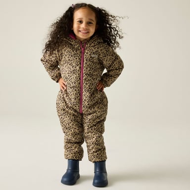 Regatta Mono acolchado impermeable para niños Penrose con corazones y estampado de leopardo (Beige/Marrón oscuro/Violeta)