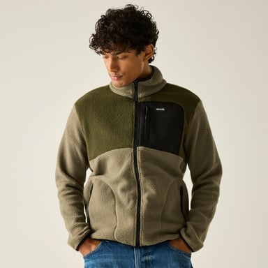 Regatta Frankie Chaqueta de forro polar Borg para hombre con bloques de color (verde oliva ahumado/caqui oscuro)