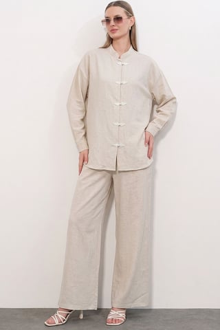 Conjunto de 2 piezas de túnica y pantalón con cuello mao