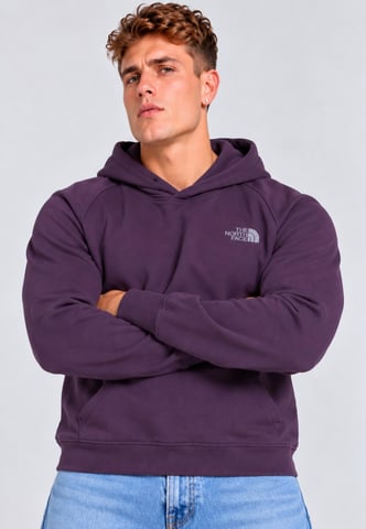 The North Face sudadera con capucha de hombre Raglan Graphic Box NSE tipo pulóver en morado