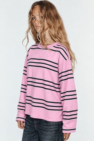 Bipantolon Sudadera oversize de mujer a rayas con cuello redondo