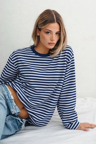 Bipantolon Sudadera oversize de mujer a rayas con cuello redondo