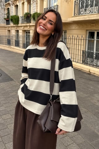Bipantolon Sudadera de mujer oversize a rayas con cuello redondo