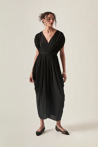James Lakeland Vestido midi drapeado con espalda descubierta – Negro