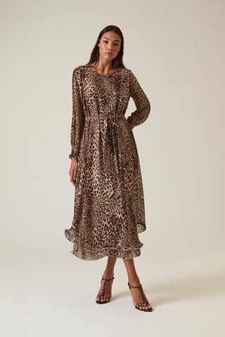 Vestido maxi de leopardo con bajo ondulado