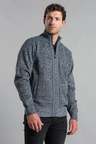 Cárdigan color carbón con cuello chimenea y cremallera integral