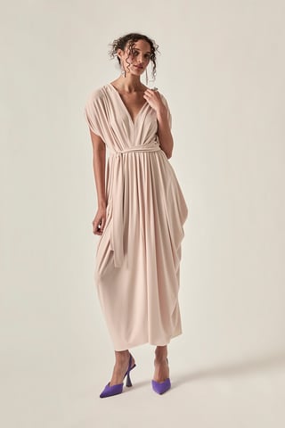 Fluid Drape Vestido Taupe