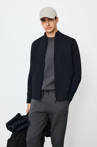 LUFIAN Cárdigan de punto para hombre con cuello mao y cremallera bidireccional