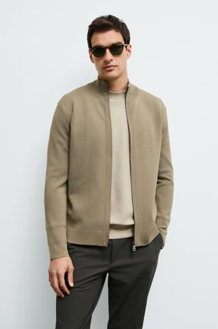 LUFIAN Cárdigan de punto para hombre con cuello mao y cremallera bidireccional