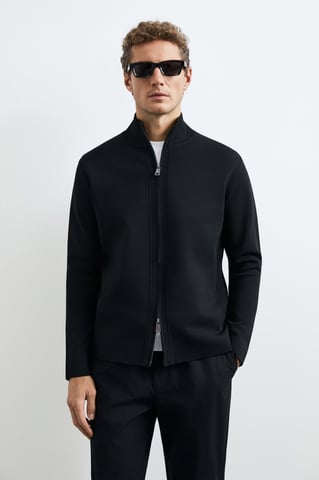 LUFIAN Cárdigan de punto para hombre con cuello mao y cremallera bidireccional