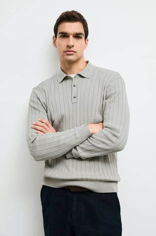 LUFIAN Jersey de punto tipo polo de manga larga para hombre