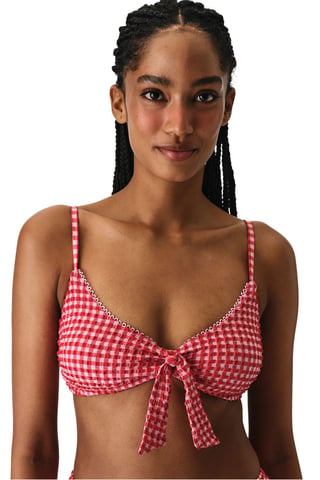 Top de bikini triangular con nudo, cuadros y textura Paulina