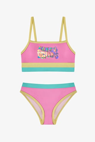 Penti conjunto de bikini para niña con cuello halter, espalda abierta y estampado holográfico