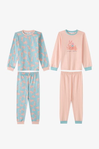 Penti Girls' Bunny Ride pijama de algodón de manga larga
