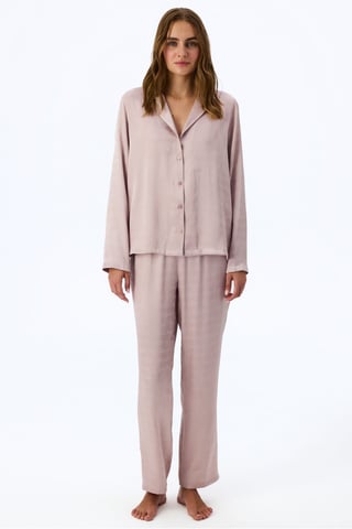 Pastel Romantic Satin conjunto de pijama con camisa de manga larga y pantalón con estampado de eslogan