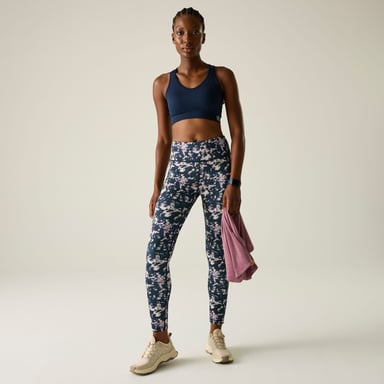 Dare 2B Leggings Influential II para mujer con estampado abstracto (Navy Ink)