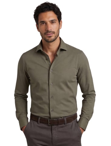 OLYMP Camisa de algodón lisa verde oscuro Modern Fit