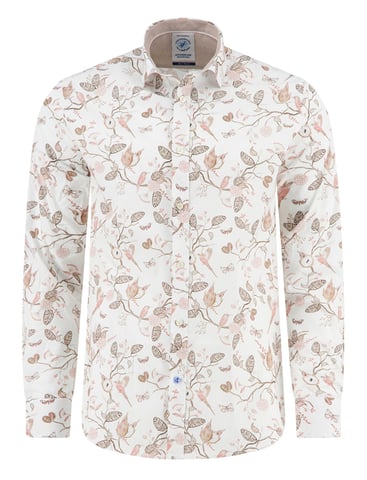 A Fish Named Fred camisa beige estampado de plantas algodón corte regular