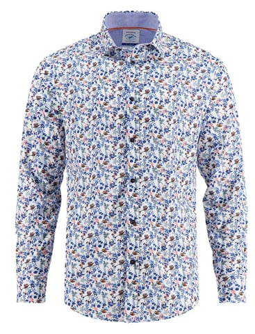 A Fish Named Fred Camisa azul estampada de corte regular de algodón