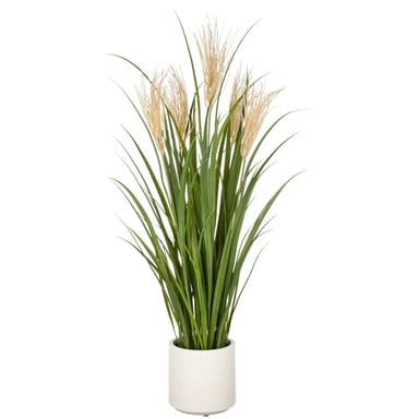 Kopu ® césped ornamental artificial 125 cm con plumas maceta color crema