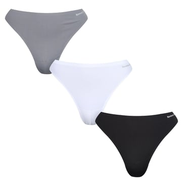 Reebok Tanga con logotipo para mujer (Pack de 3) (Negro/Blanco/Gris)