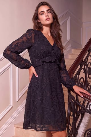 Vestido petite de jacquard con volantes