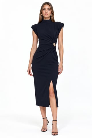 Busem vestido midi de mujer con cuello vuelto bajo