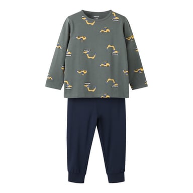 Name It Pijama largo de niño nmmnightset Gris/Azul oscuro con estampado de excavadoras