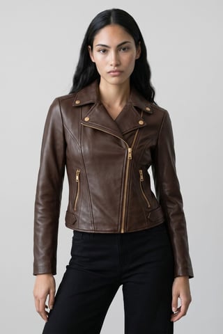 Chaqueta de piel auténtica en chocolate