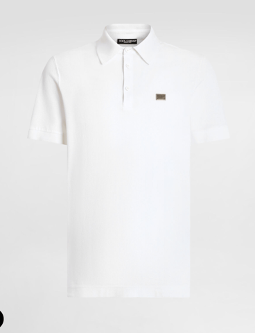 Dolche&Gabanna Polo de jersey de algodón con etiqueta metálica de la marca Blanco