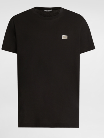 Dolche&Gabanna Camiseta de punto de algodón con etiqueta metálica de la marca Negra 