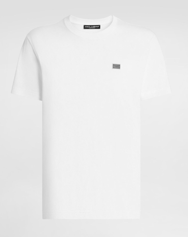 Dolche&Gabanna Camiseta de punto de algodón con etiqueta metálica de la marca Blanca