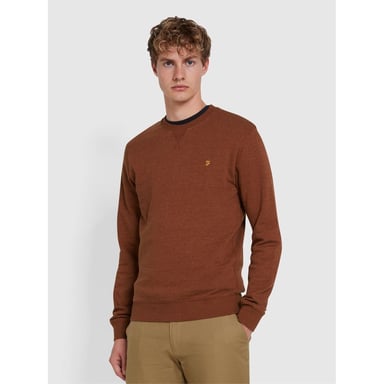 Sudadera de hombre Farah con cuello redondo en color teca oscuro