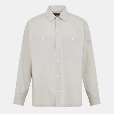 Camisa overshirt de hombre Boss lisa con botones a presión, cuello y puños de barril en beige claro 271