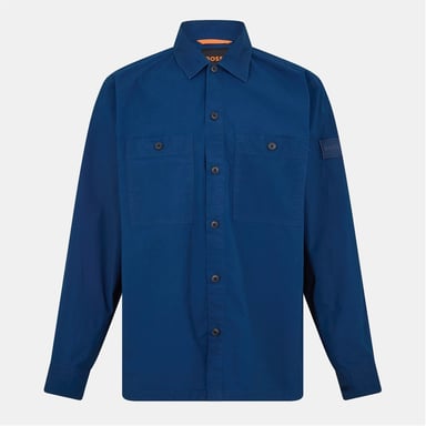 Camisa overshirt Boss para hombre lisa con botones a presión, cuello camisero y puños de barril en azul Open Blue 466
