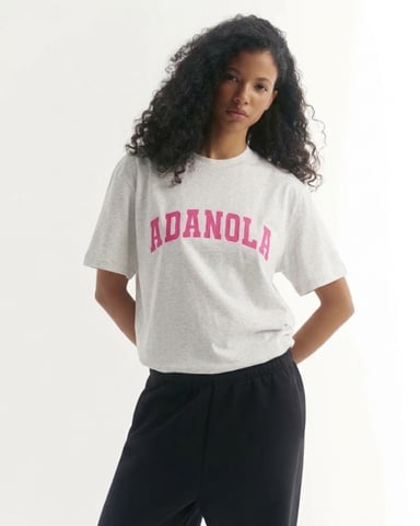 Adanola Varsity T-Shirt Mujer Gris claro jaspeado Rosa Oversized