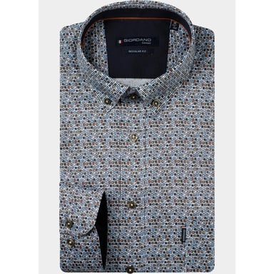 Giordano Camisa de hombre Verde Dino Satin Estampado gráfico elástico 627025/70