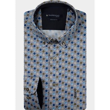 Giordano Camisa de hombre Dino Satin Stretch Geometric 627027/70