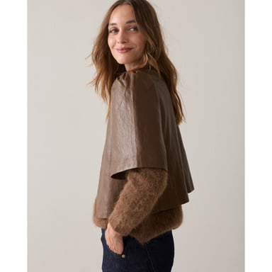 Summum 2s3578-12526 756 Top de mangas abullonadas de piel sintética suave marrón sepia