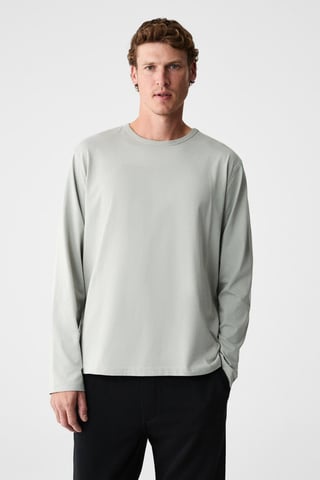Camiseta de canalé de manga larga y cuello redondo