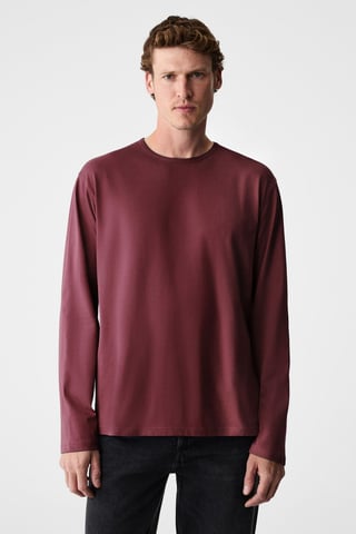Camiseta de canalé de manga larga y cuello redondo