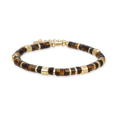 Pulsera Luxenter de Plata de Ley 925 con Ojo De Tigre acabada en oro amarillo de 18K - Ihun