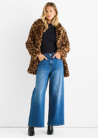 Chaqueta de pelaje de piel sintética de leopardo
