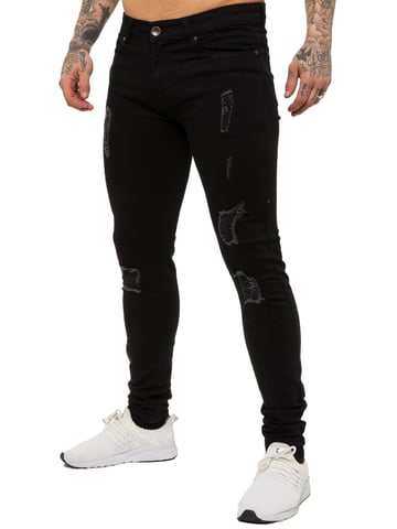 Enzo Mens Skinny Ripped Jeans