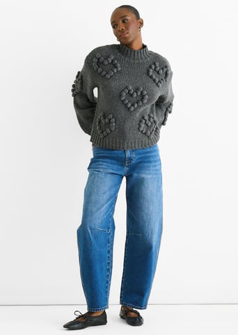 Jersey de cuello alto de punto grueso con corazón gris oscuro