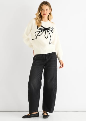 Crema Contraste Moño patrón de gran tamaño Jumper