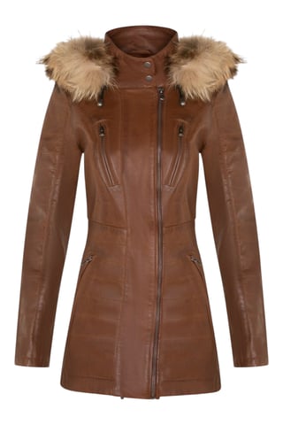 Parka de cuero acolchado color canela para mujer - Winton